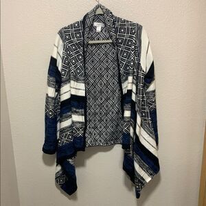 CJ Banks Black and White Cardigan Sweater with Geometric Pattern